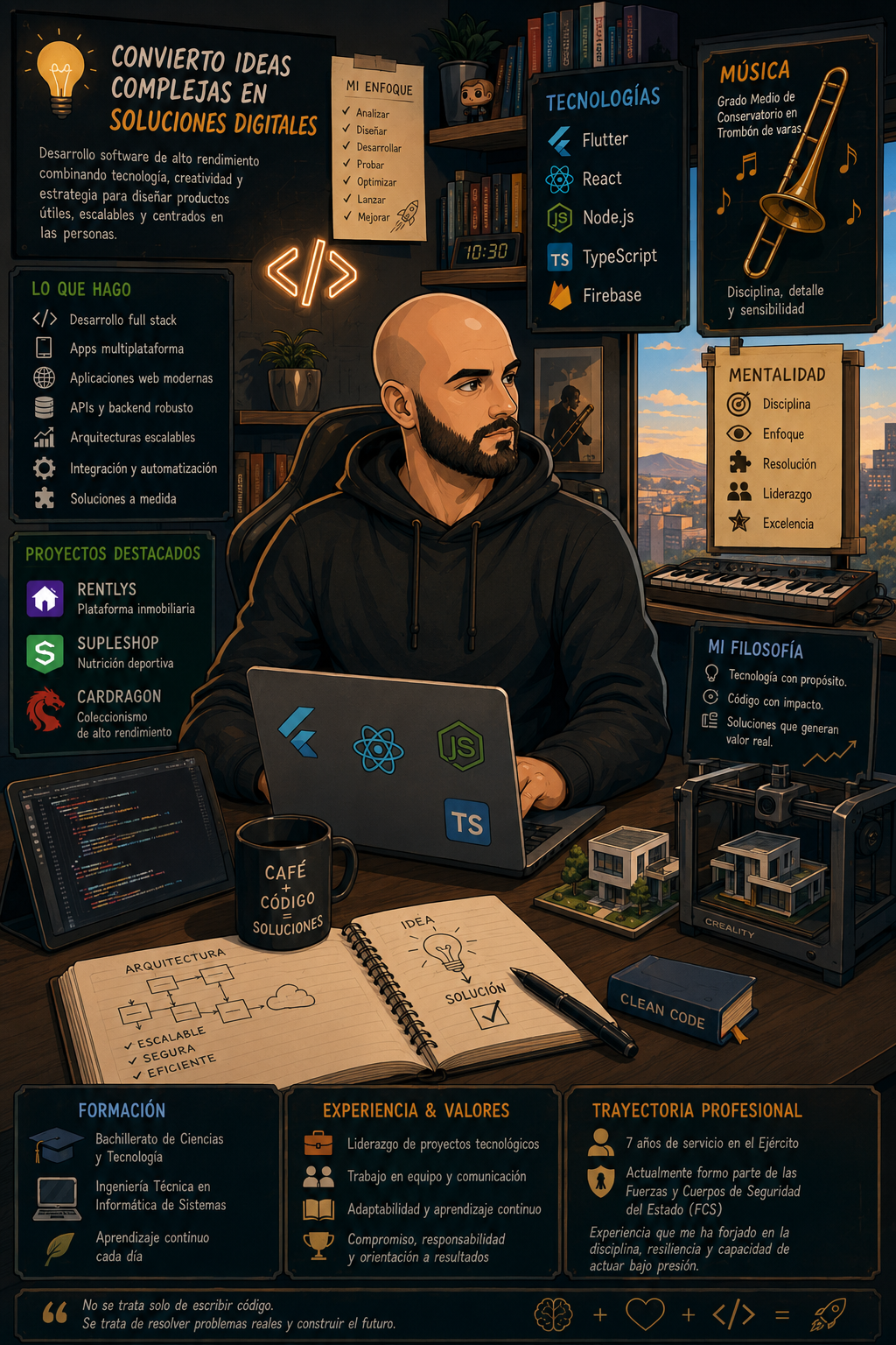 Tríptico informativo de trayectoria