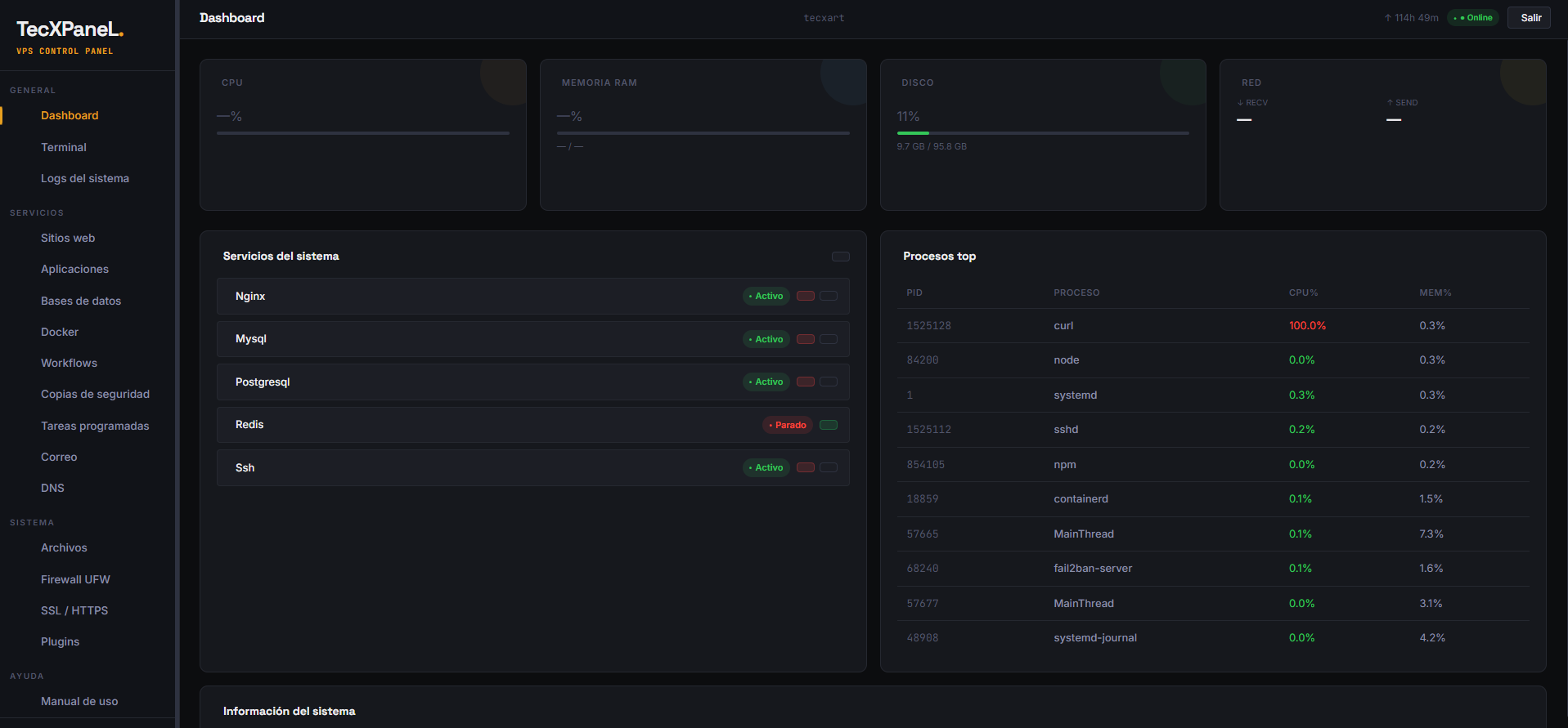 TecXPaneL VPS Dashboard